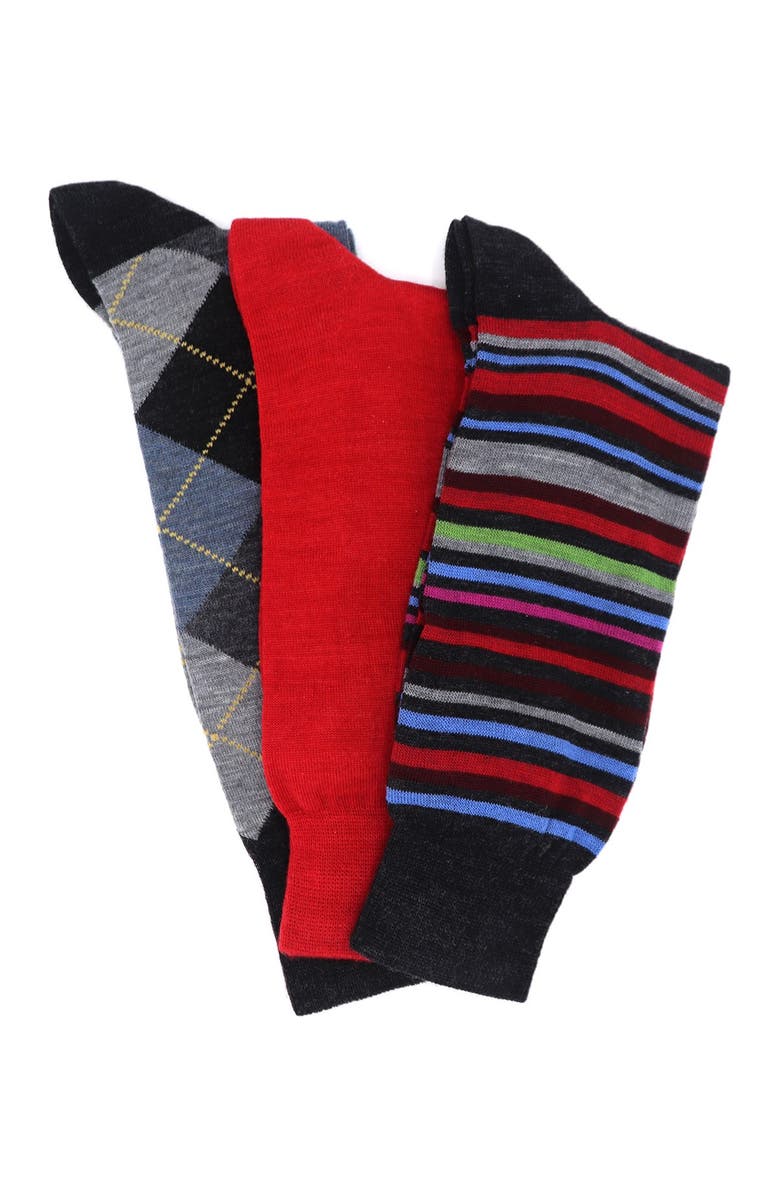 Lorenzo Uomo Lorenzo Wool Pattern Socks - Pack of 3, Main, color, 