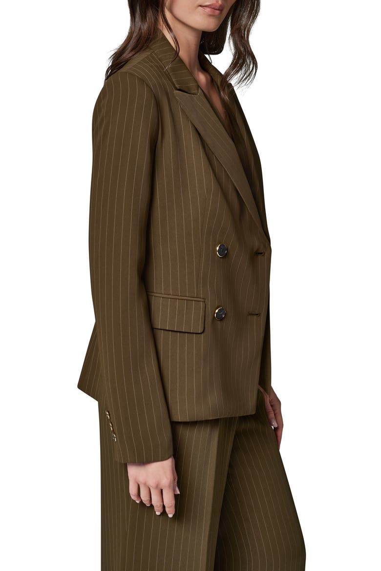 Pinstripe Double Breasted Blazer, Alternate, color, OLVE BRINE