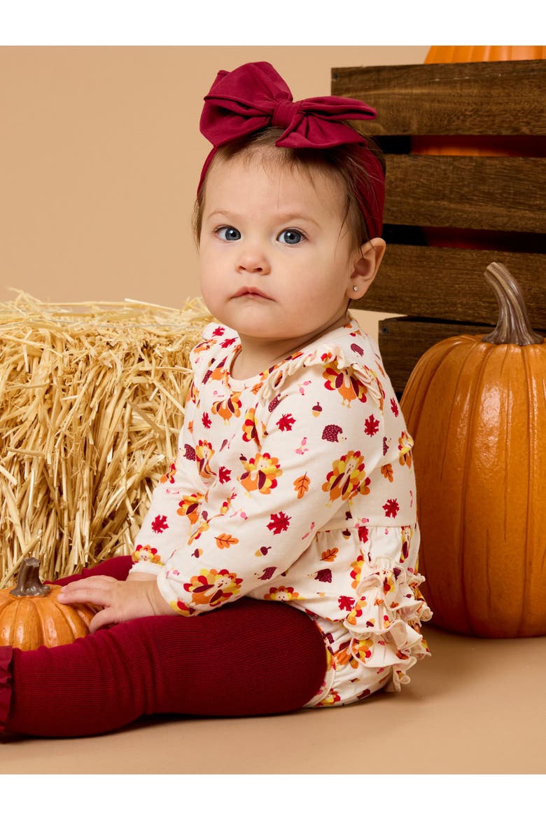 Long Sleeve Flutter Bubble Romper, Alternate, color, Gobble Gobble