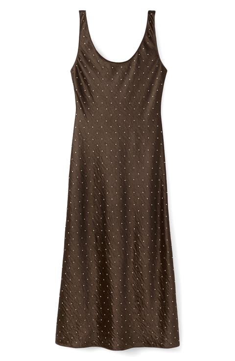 Crinkle Satin Embellished Cocktail Dress