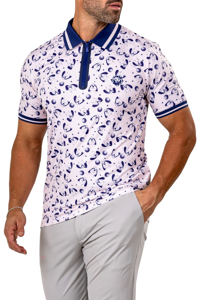 Martyr0006 Print Zip Golf Polo, Alternate, color, WHITE
