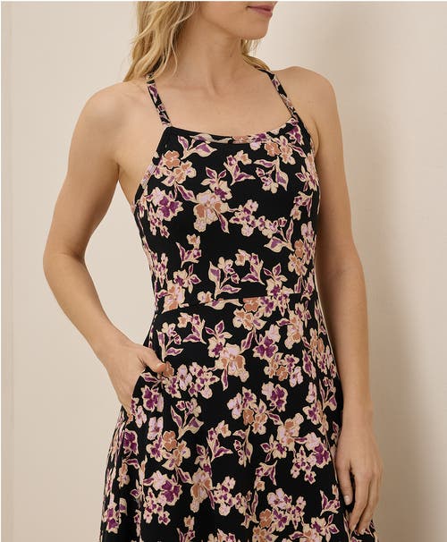 Pact Organic Cotton Fit & Flare Midi Dress In Scattered Posies Black