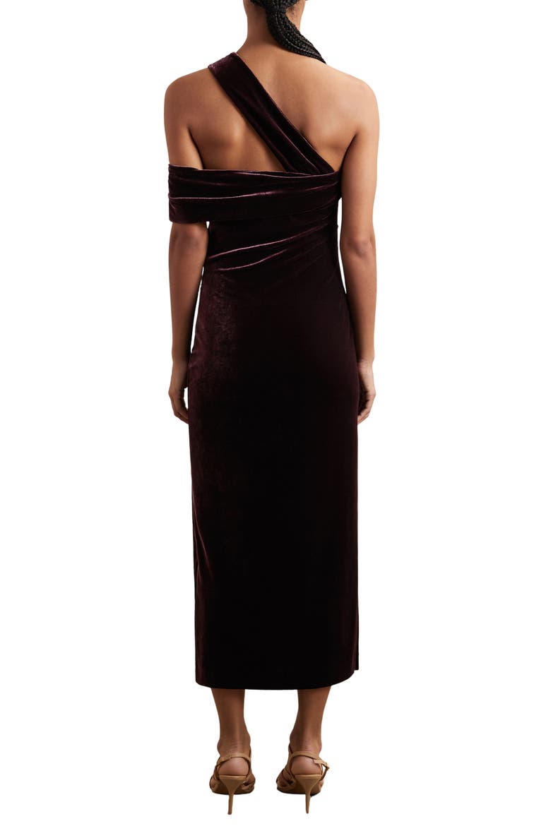 Dalia Velvet Off the Shoulder Midi Dress, Alternate, color, BURGUNDY