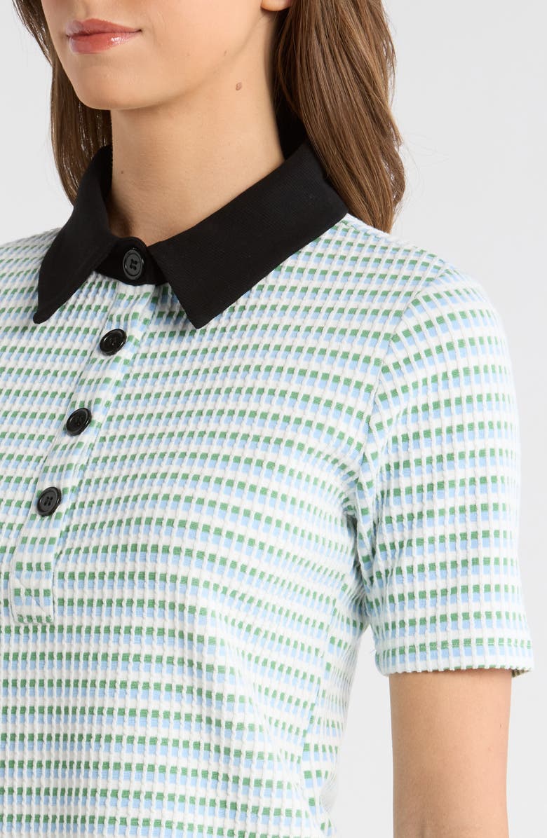 MAUDE CLUB Charlie Contrast Collar Geo Print Top, Alternate, color, White Light Blue Multi
