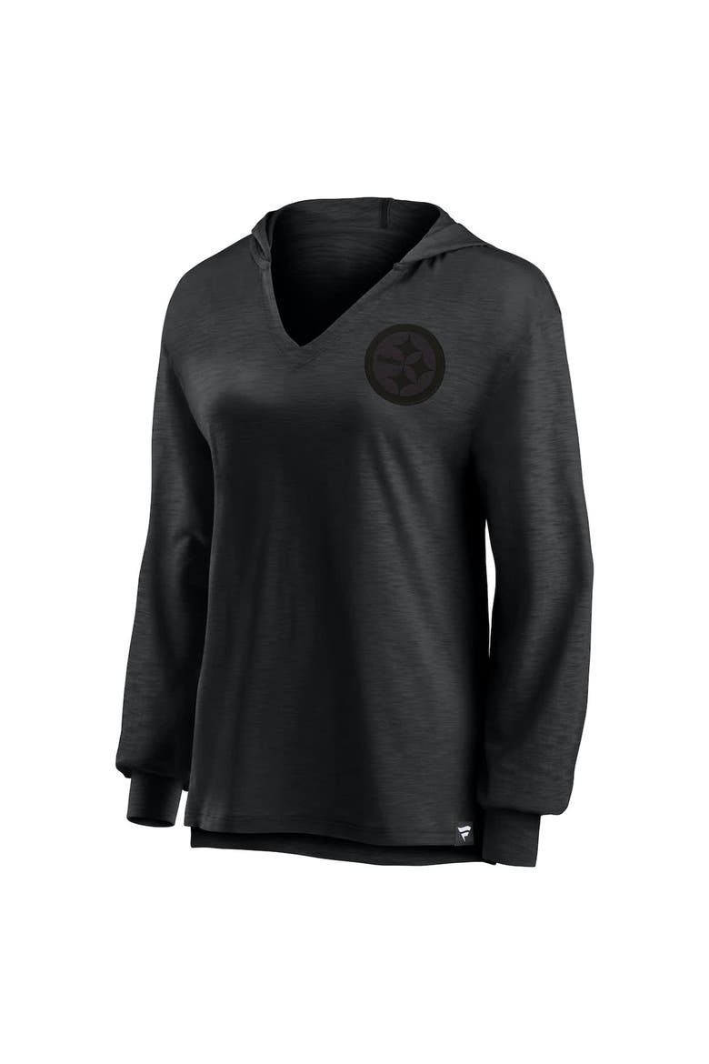 Women's Fanatics   Pittsburgh Steelers Blackout Slub Hoodie V-Neck Long Sleeve T-Shirt, Alternate, color, Black