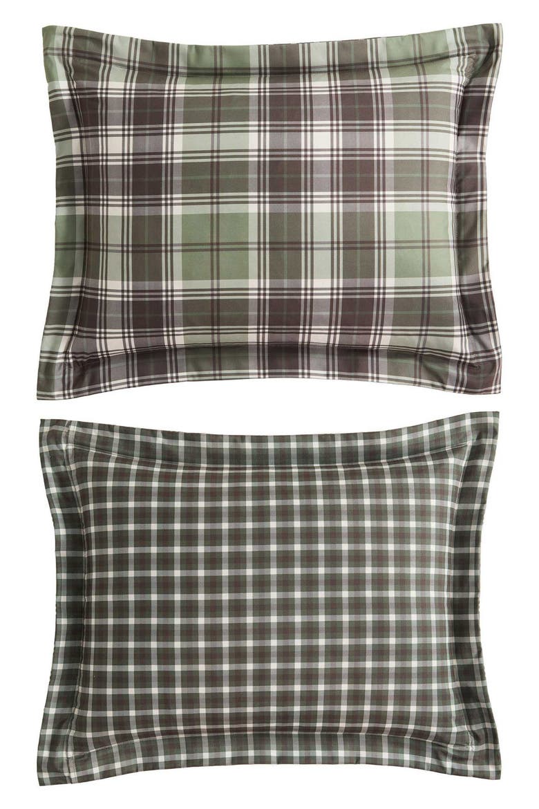 Lakeshore Plaid Reversible Comforter Set, Alternate, color, OLIVE GREEN/ BEIGE/ BROWN