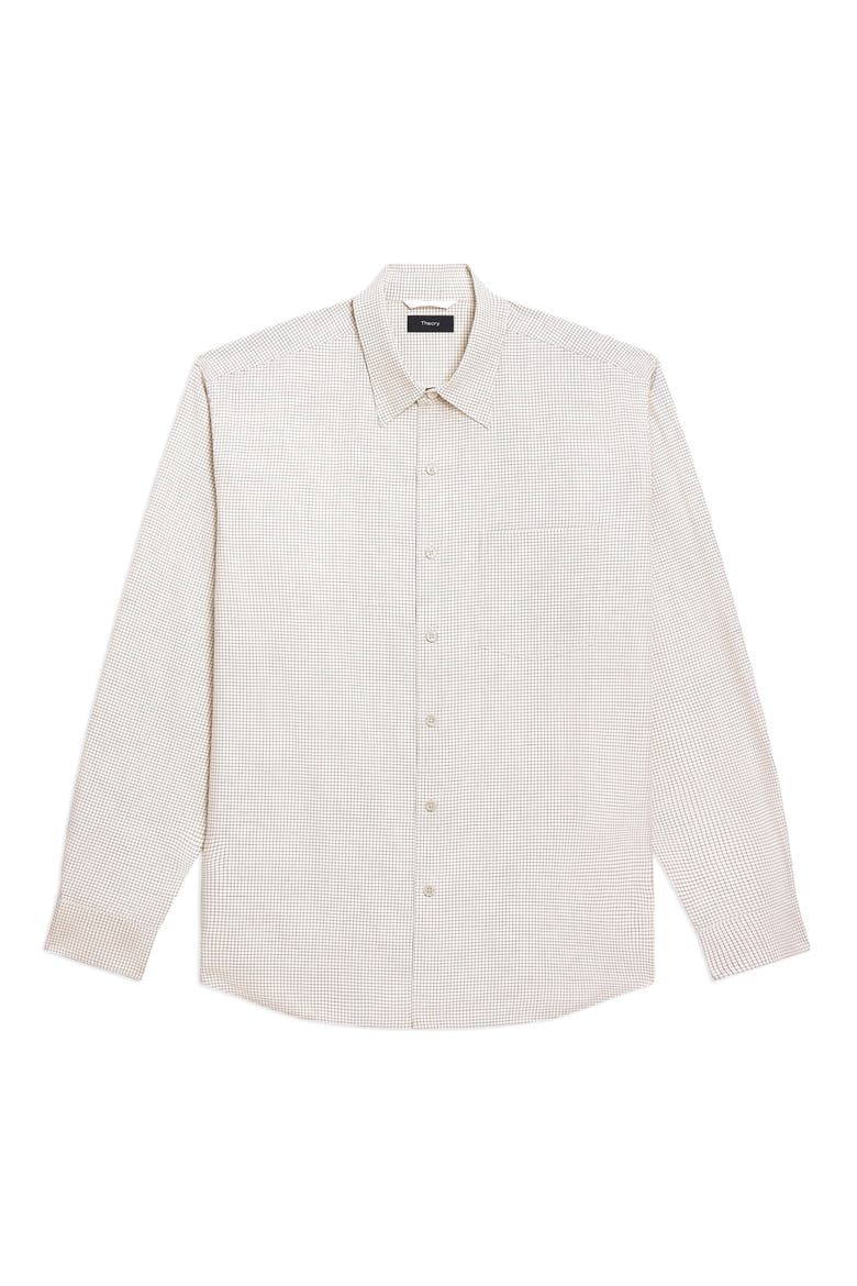 Weekend Microcheck Cotton Blend Button-Up Shirt, Alternate, color, OAT MILK MULTI