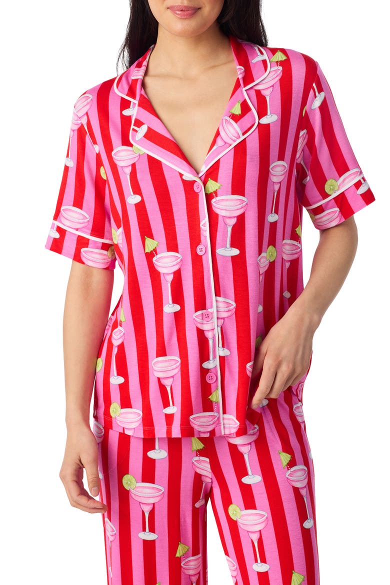 Print Crop Pajamas, Alternate, color, PINK STRIPE