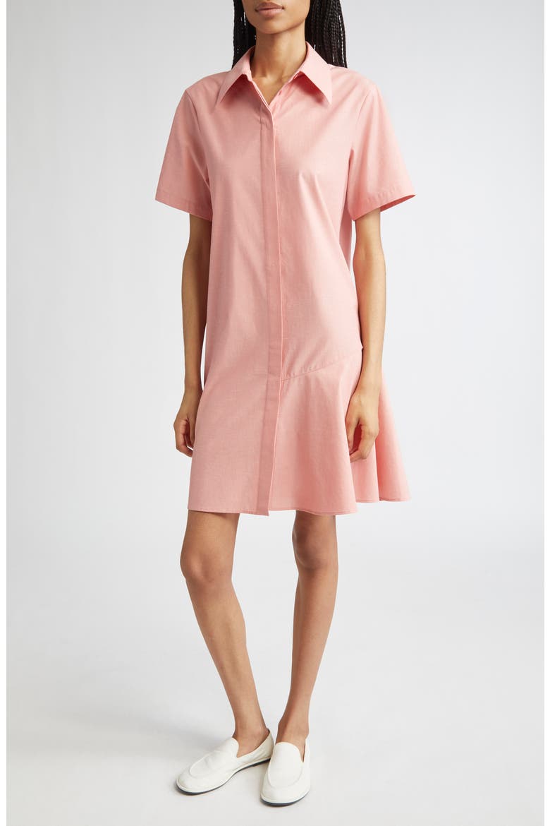 Flounce Hem Slub Cotton Shirtdress, Main, color, PASTEL PINK MELANGE