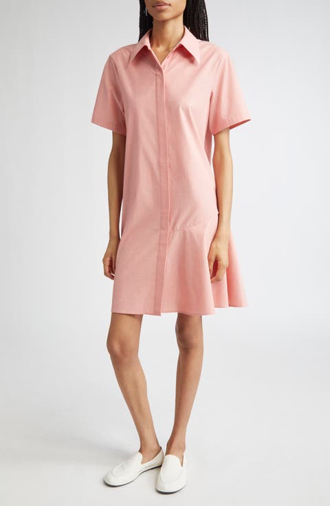 Flounce Hem Slub Cotton Shirtdress