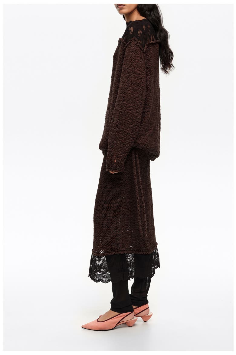 Lace Knit Skirt, Alternate, color, DARK BROWN