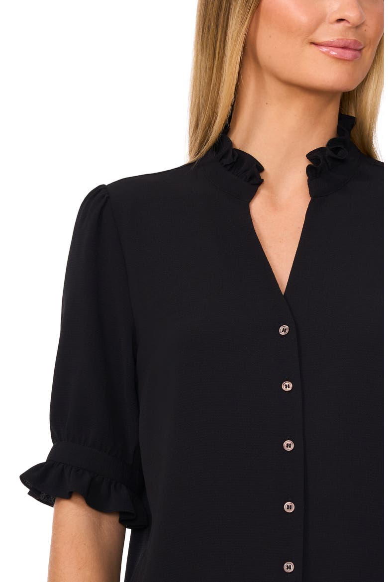 V-Neck Button-Up Shirt, Alternate, color, RICH BLACK