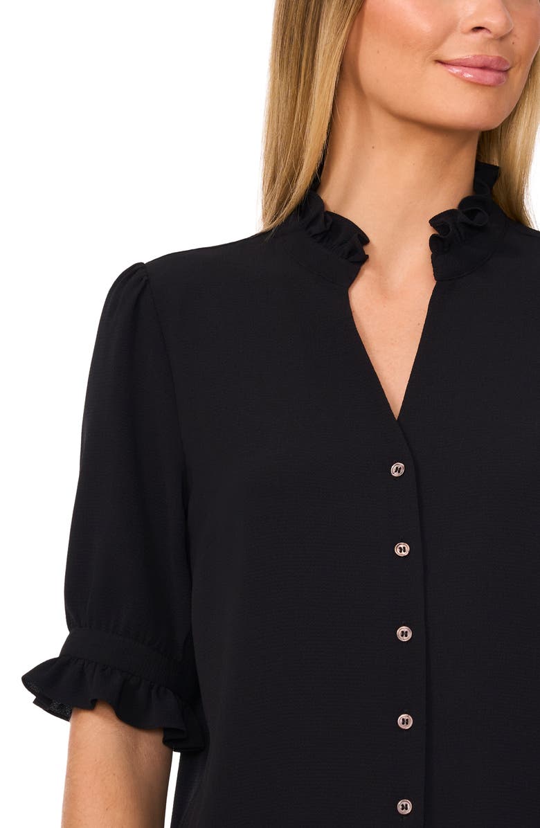 CeCe V-Neck Button-Up Shirt, Alternate, color, Rich Black
