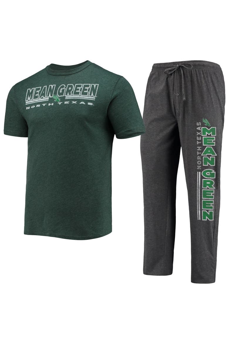 Men's Concepts Sport Heathered Charcoal/Kelly Green North Texas Mean Green Meter T-Shirt & Pants Sleep Set, Main, color, Heather Charcoal