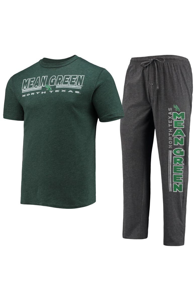 CONCEPTS SPORT Men's Concepts Sport Heathered Charcoal/Kelly Green North Texas Mean Green Meter T-Shirt & Pants Sleep Set, Main, color, Heather Charcoal
