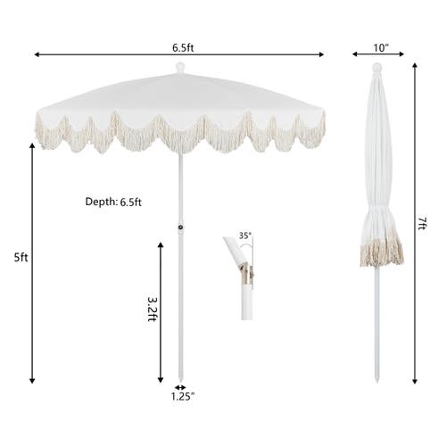 Jonathan Y Mariner 6.5 Ft. Classic Cottage Fringe Tassel Market Beach Umbrella With Push Button Tilt In White