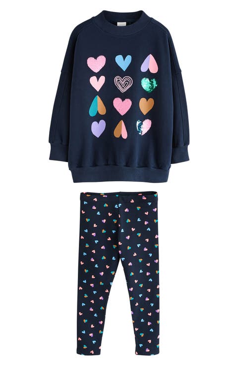 Kids' Sequin Heart Sweatshirt and Leggings Set