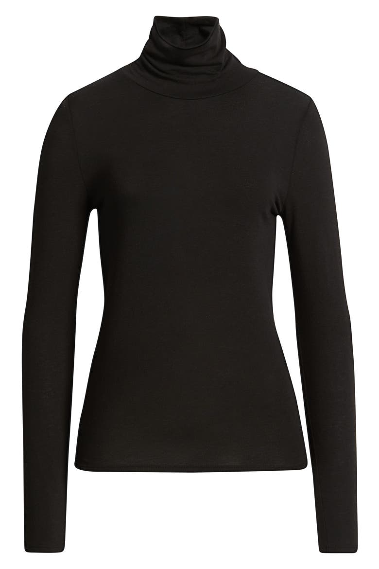 Turtleneck Stretch Organic Cotton Blend Top, Alternate, color, BLACK