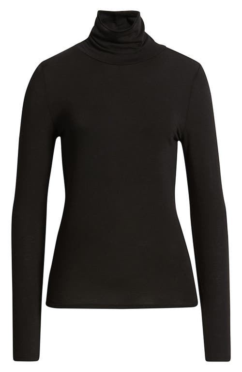 Eileen Fisher Turtleneck Stretch Organic Cotton Blend Top In Black