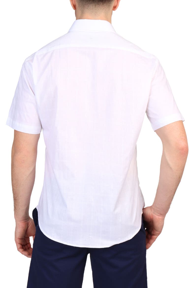 Windowpane Stretch Cotton Short Sleeve Button-Down Shirt, Alternate, color, DOVE WHITE