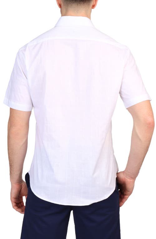 Tailorbyrd Windowpane Stretch Cotton Short Sleeve Button-down Shirt In Dove White