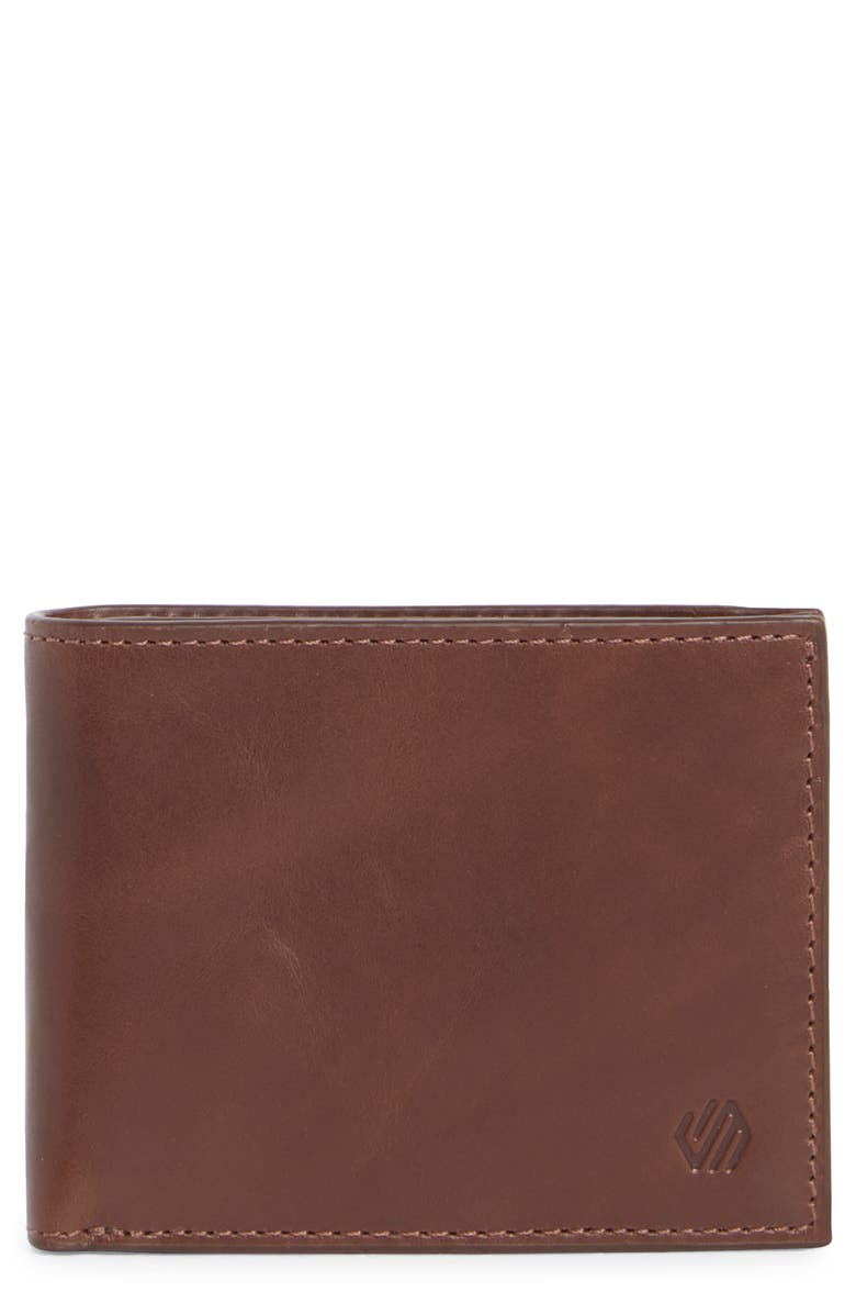 Johnston & Murphy Hunter Glazed Leather Bifold Wallet, Main, color, Mahogany