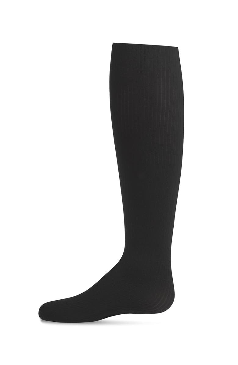 MeMoi Opaque Fine Ribbed Nylon Tights, Main, color, Black