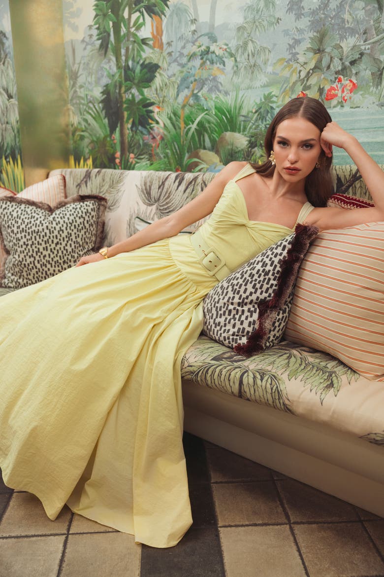 Sleeveless Faille A-Line Midi Dress With Belt, Alternate, color, Buttercup