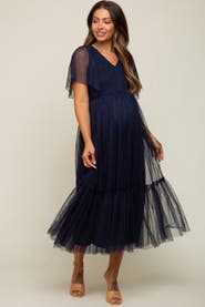PinkBlush Dotted Tulle Smocked Midi Dress