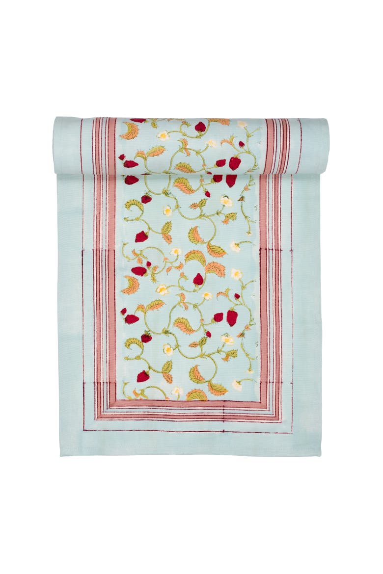 Fraises des Bois Runner, Main, color, Blue 16" x 72"