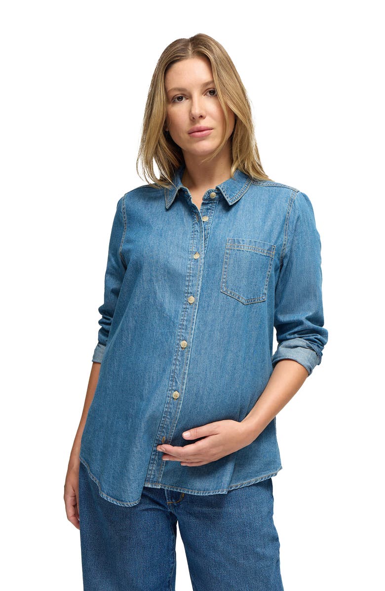 Ingrid & Isabel Maternity Denim Button Down, Alternate, color, Med Wash