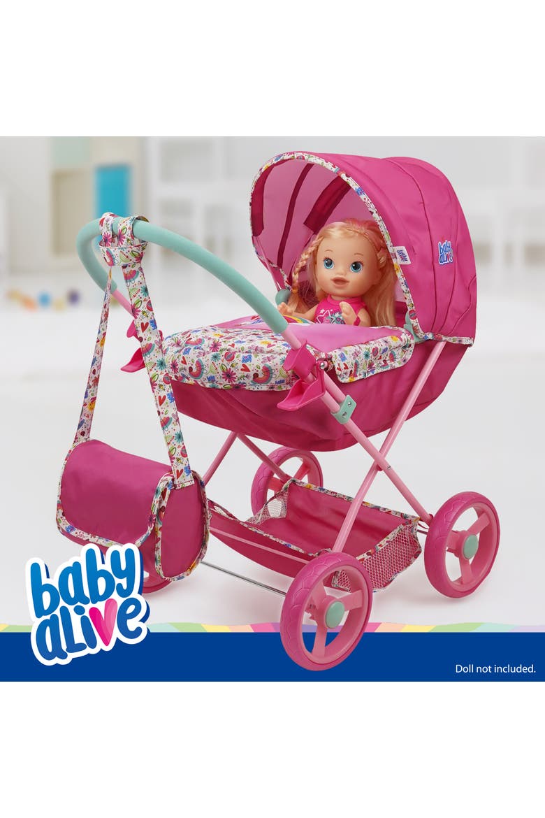 Deluxe Classic Doll Pram Pink & Rainbow Fits Dolls Up To 18", Alternate, color, Pink