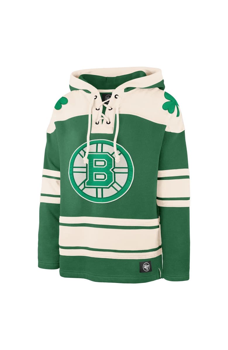 '47 Men's '47 David Pastrnak Kelly Green Boston Bruins St. Patrick's Day Player Name & Number Lacer Pullover Hoodie, Alternate, color, Kelly Green