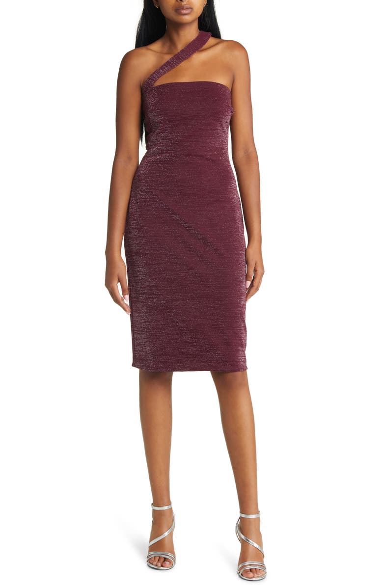 Black Halo Vintea Metallic One-Shoulder Sheath Dress, Main, color, 