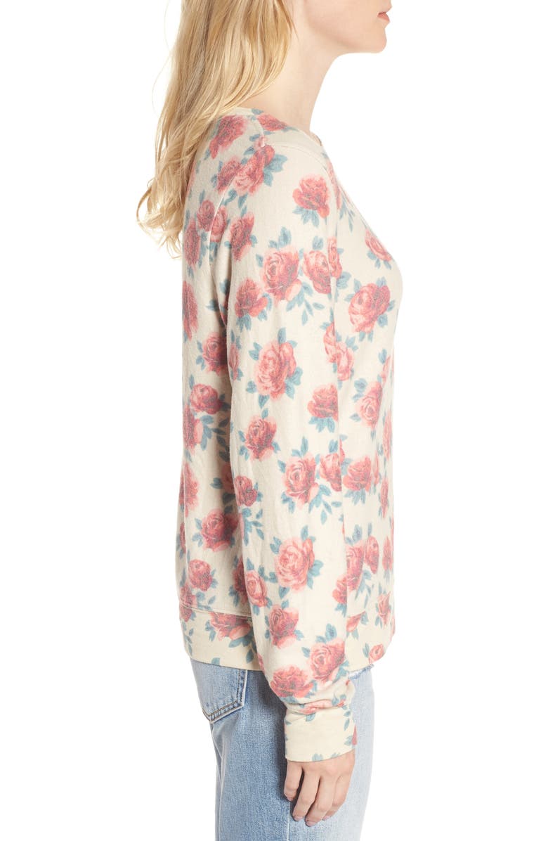 Wildfox Rose Print Baggy Beach Jumper Pullover, Alternate, color, 