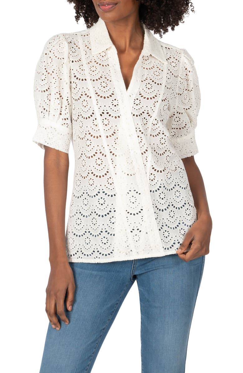 SWAT FAME KUT from the Kloth Giralda Puff Sleeve Cotton Eyelet Shirt, Main, color, 