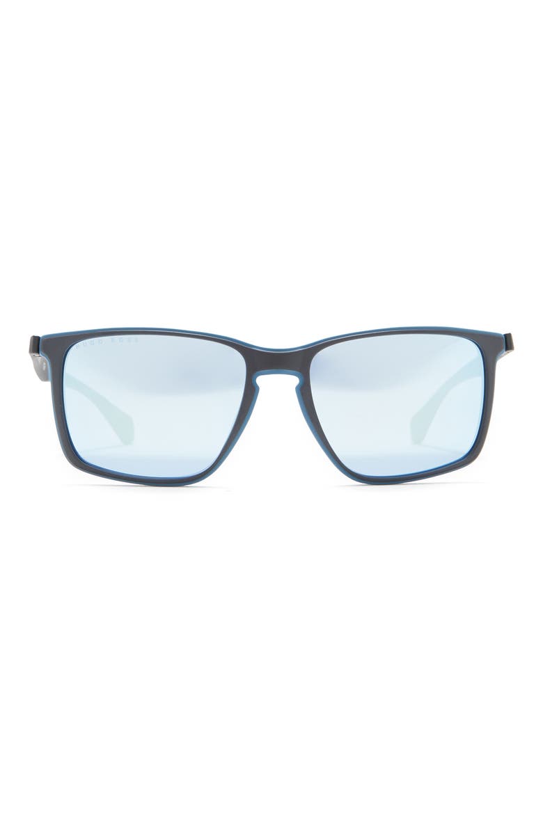 HUGO BOSS 57mm Polarized Rectangular Sunglasses, Main, color, BLACK BLUE / AZURE MULTI