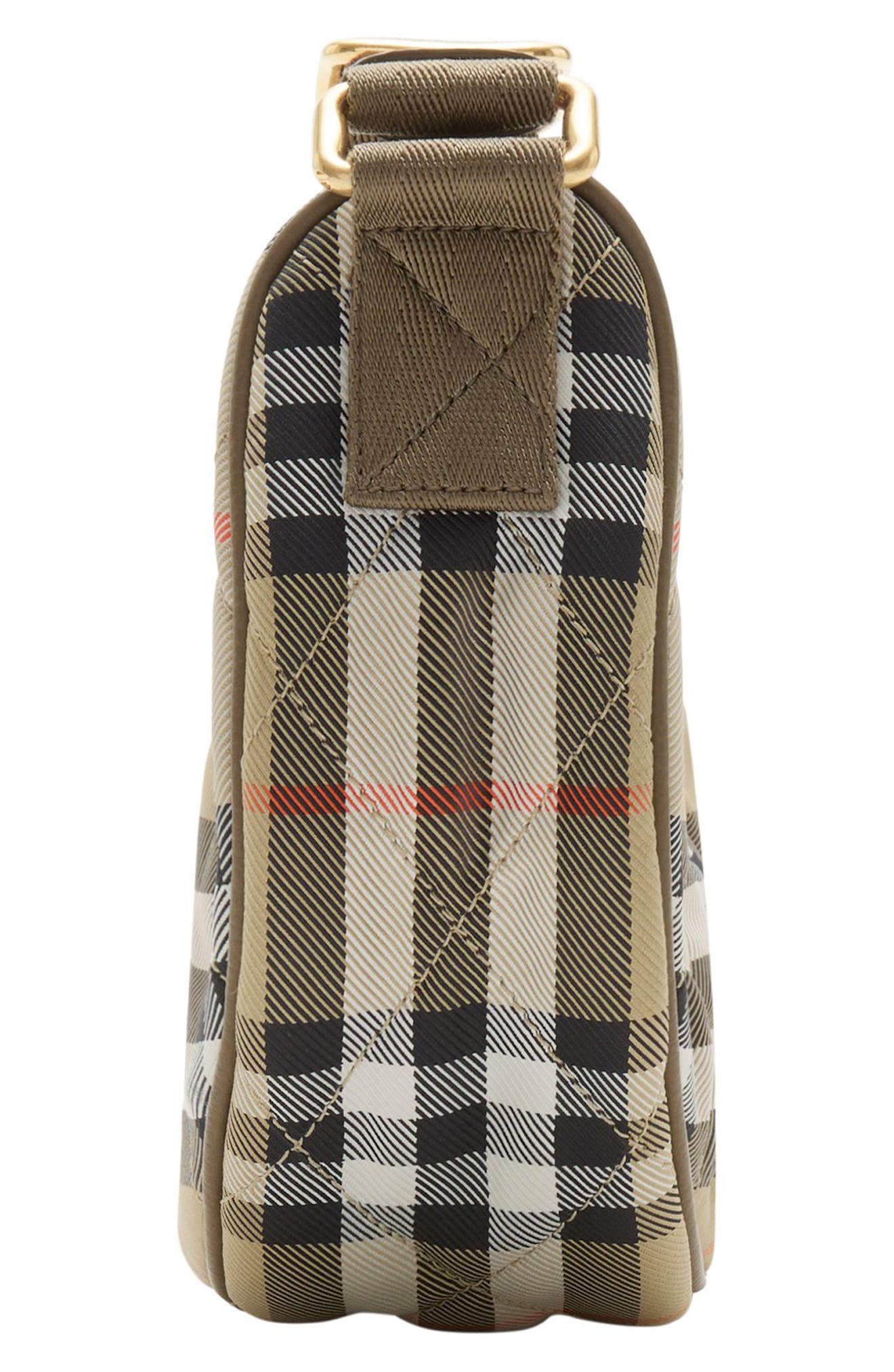 Burberry Horseshoe Burberry Check Quilted Twill Crossbody Bag, Alternate, color, Sand