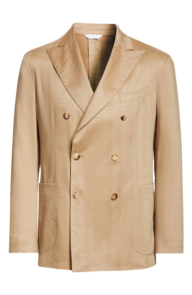 Boglioli K-Jacket Double Brested Tan Linen & Wool Sport Coat, Main, color, Sienna