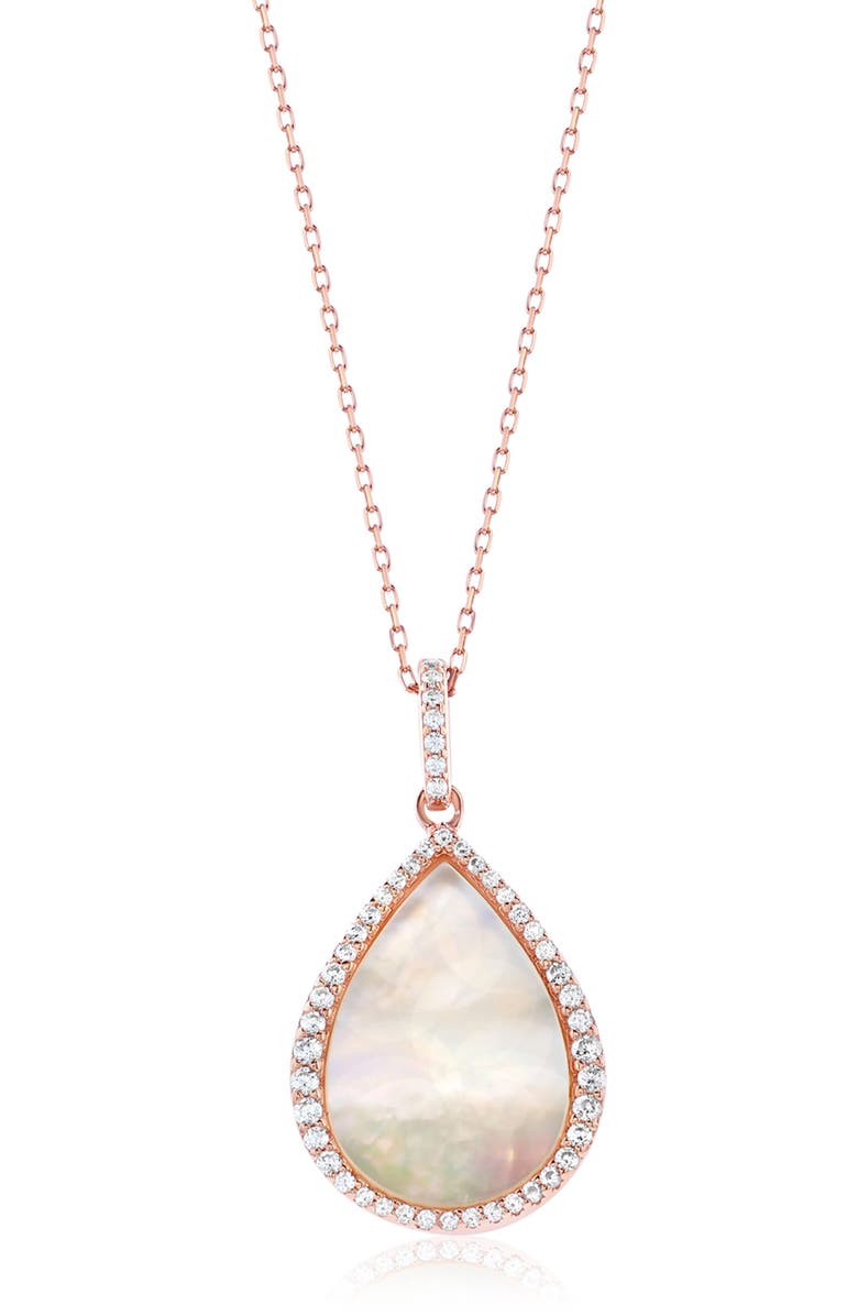 SUZY LEVIAN Cubic Zirconia & Mother-of-Pearl Teardrop Pendant Necklace, Main, color, Pink