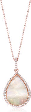 SUZY LEVIAN Cubic Zirconia & Mother-of-Pearl Teardrop Pendant Necklace
