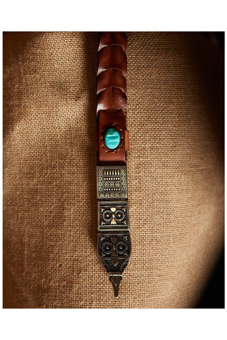 Tess Woven Leather Belt, Alternate, color, BROWN
