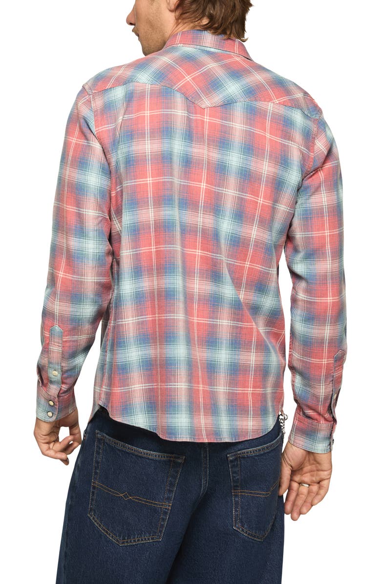 Lucky Brand Plaid Flannel Acid Wash Western Shirt, Alternate, color, Rust Multi