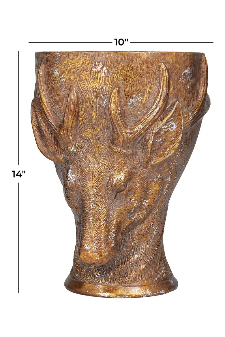 Bronzetone Polystone Traditional Deer Planter, Alternate, color, BRONZE