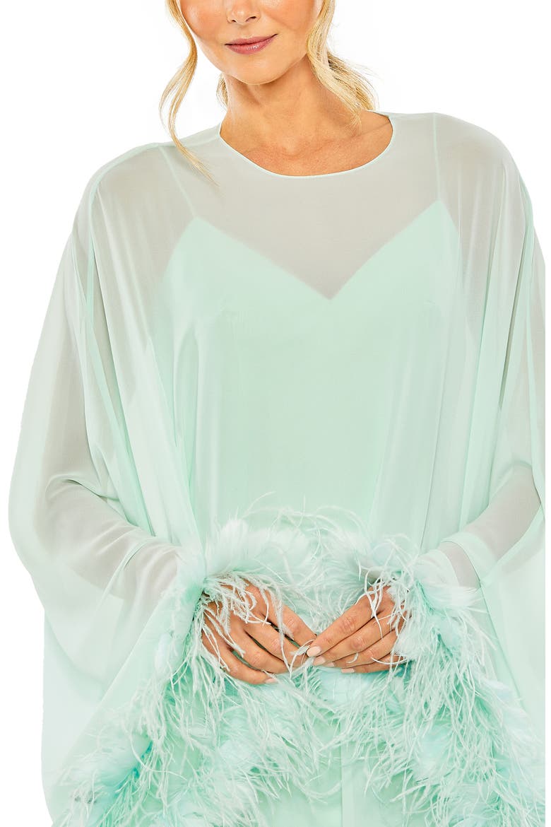 Long Sleeve Feather Trim Trapeze Minidress, Alternate, color, MINT