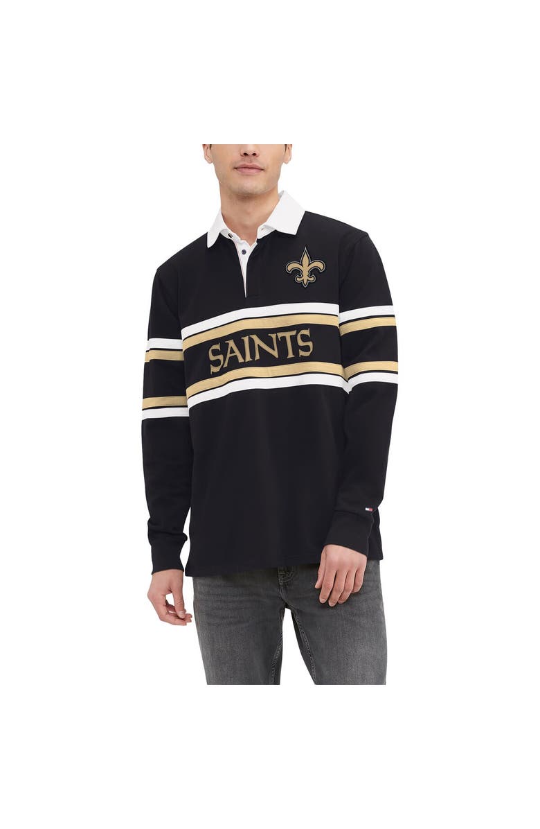 Tommy Hilfiger Men's Tommy Hilfiger Black New Orleans Saints Cory Varsity Rugby Long Sleeve T-Shirt, Alternate, color, 