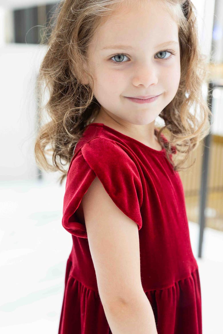 Stretch Velvet Dress With Tulip Sleeves, Alternate, color, Red