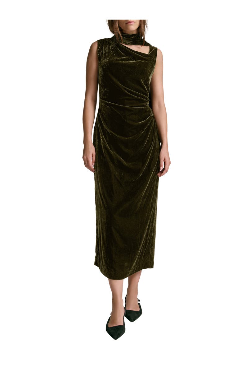 MINT VELVET Velvet Scarf Detail Midi Dress, Main, color, Khaki