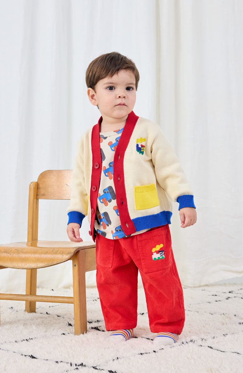 Bobo Choses Choo Choo Colorblock Organic Cotton Cardigan, Alternate, color, Off White