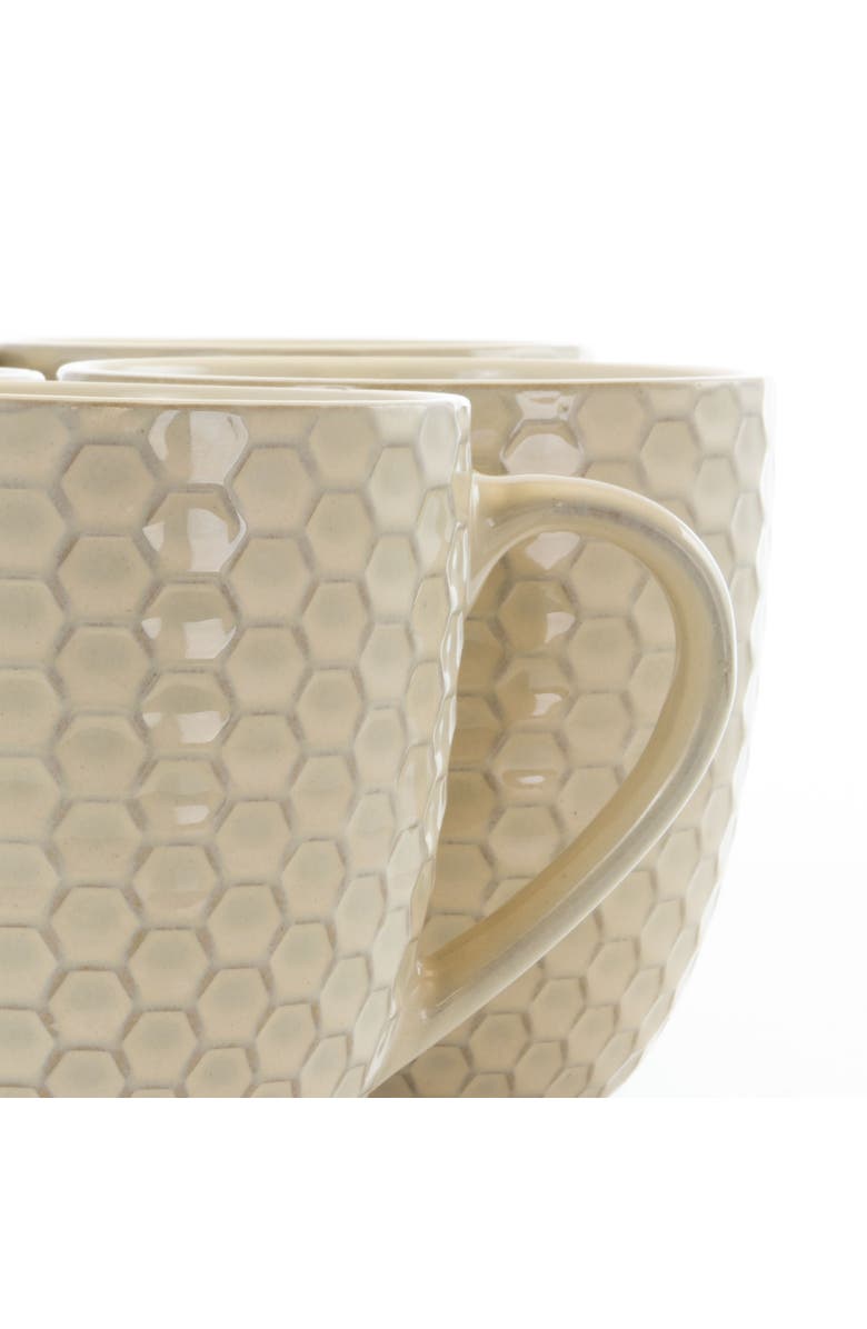 Elama Honeycomb 6 Piece 15 Ounce Round Stoneware Mug Set, Alternate, color, White